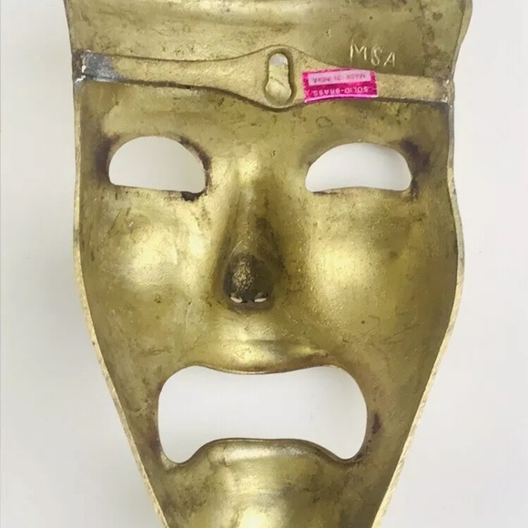 Theater Mask Vintage Solid Brass Tragedy Face 6.5” - Picture 5 of 8